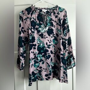 J Jill Spring blouse indigo green and lilac print